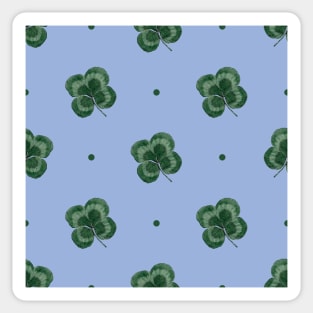 Lucky four leaf clover shamrock print on blue Sticker